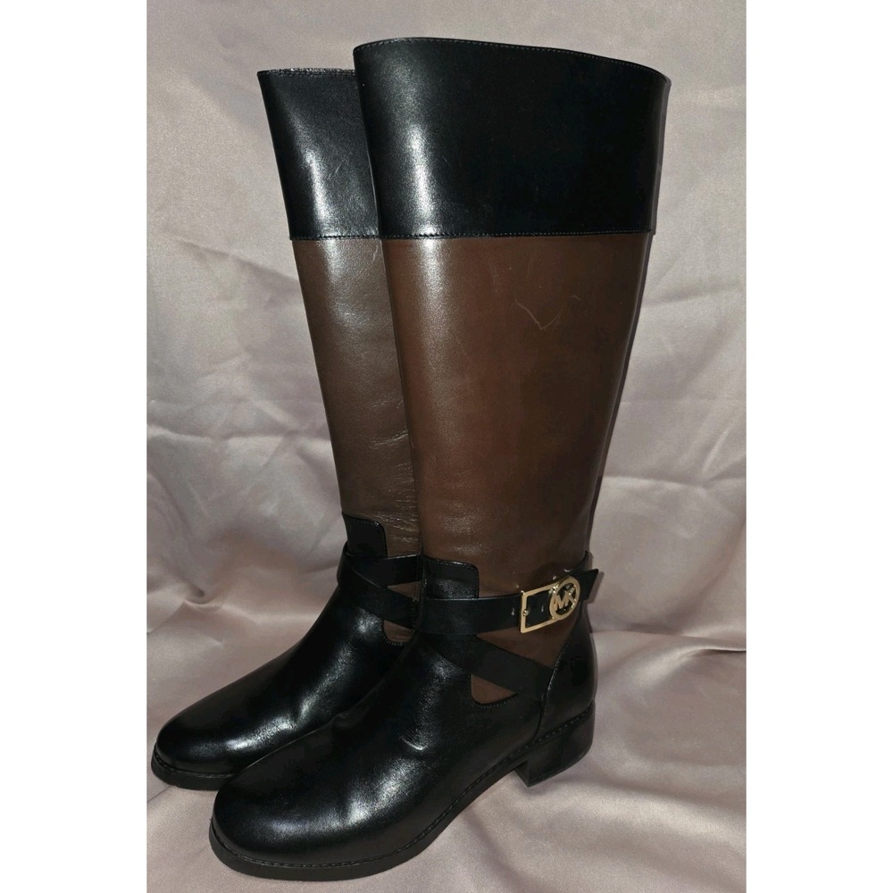 Michael Kors Bryce Two-tone Black & Mocha Tall Riding Equestrian Boots